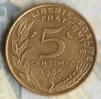 Монета 5 сантимов. 1966 год, Франция.