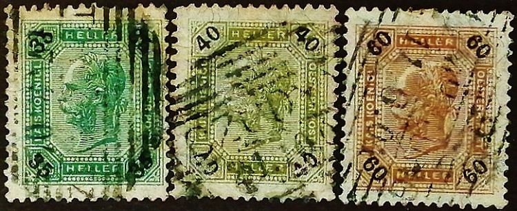 Набор почтовых марок (3 шт.). "Император Франц Иосиф". 1901 год, Австрия.