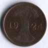 Монета 2 рентенпфеннига. 1924 год (A), Веймарская республика.