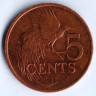 Монета 5 центов. 2007 год, Тринидад и Тобаго.
