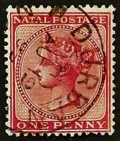 Почтовая марка (1 p.). "Королева Виктория". 1884 год, Натал (Южная Африка).
