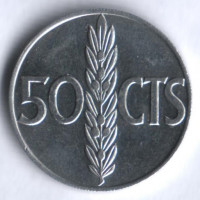 Монета 50 сентимо. 1966(71) год, Испания.