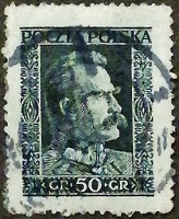 Почтовая марка (50 gr.). "Юзеф Пилсудский". 1928 год, Польша.