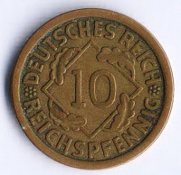 Монета 10 рейхспфеннигов. 1924 год (F), Веймарская республика.