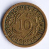 Монета 10 рейхспфеннигов. 1924 год (F), Веймарская республика.