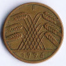 Монета 10 рейхспфеннигов. 1924 год (F), Веймарская республика.
