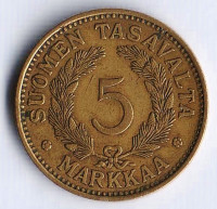 Монета 5 марок. 1930 год, Финляндия.