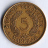Монета 5 марок. 1930 год, Финляндия.