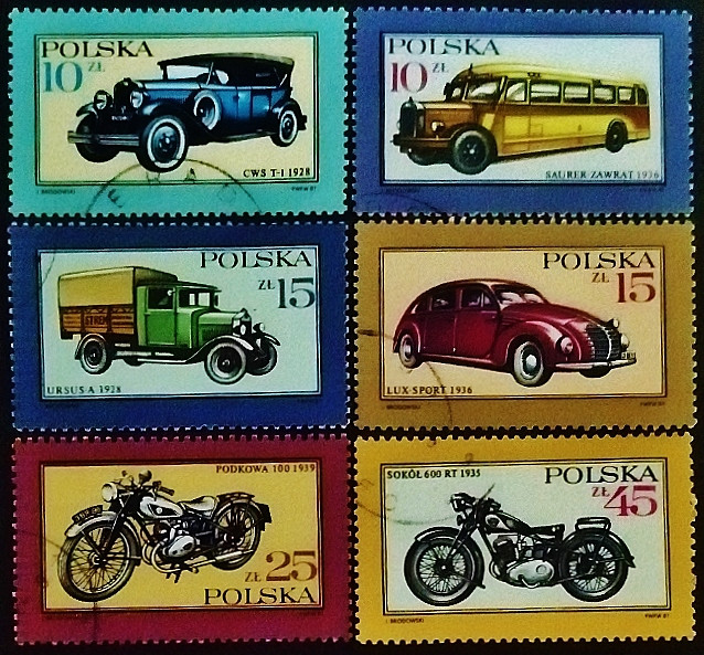 Набор почтовых марок (6 шт.). "Автотранспорт". 1987 год, Польша.