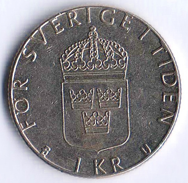 Монета 1 крона. 1983(U) год, Швеция.