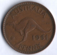 Монета 1 пенни. 1951(p) год, Австралия.