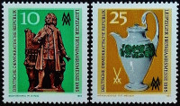 Набор марок (2 шт.). "Лейпцигская весенняя ярмарка". 1985 год, ГДР.
