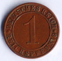 Монета 1 рейхспфенниг. 1929 год (E), Веймарская республика.