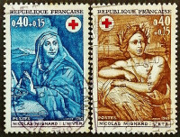Набор почтовых марок (2 шт.). "Красный крест - Живопись". 1969 год, Франция.
