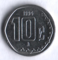 Монета 10 сентаво. 1994 год, Мексика.
