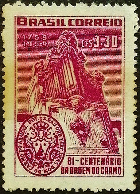 Марка почтовая. "Орден II века Кармо Диаматина". 1959 год, Бразилия.