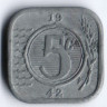 Монета 5 центов. 1942 год, Нидерланды.