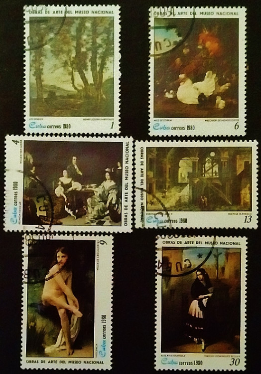 Набор почтовых марок  (6 шт.). "Картины из Национального музея (1980)". 1980 год, Куба.