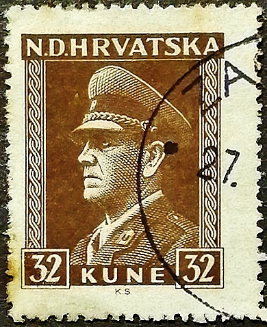 Почтовая марка (32 k.). "Анте Павелич". 1944 год, Хорватия.