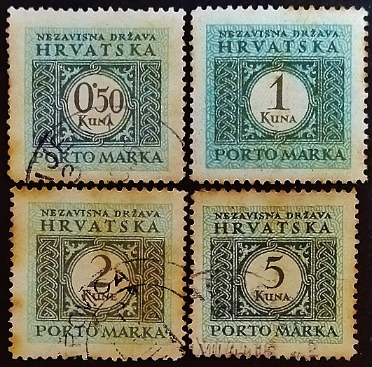 Набор доплатных марок (4 шт.). "Почтовые сборы (II)". 1943 год, Хорватия.