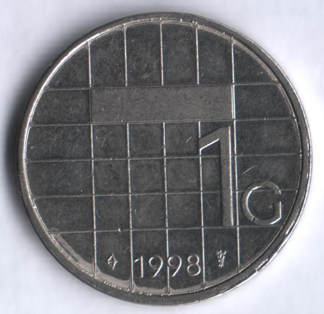 Монета 1 гульден. 1998 год, Нидерланды.