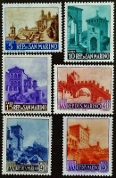 Набор марок (6 шт.). "Пейзажи". 1966 год, Сан-Марино.