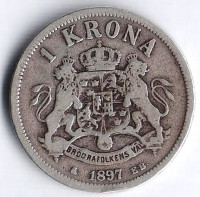 Монета 1 крона. 1897(EB) год, Швеция.