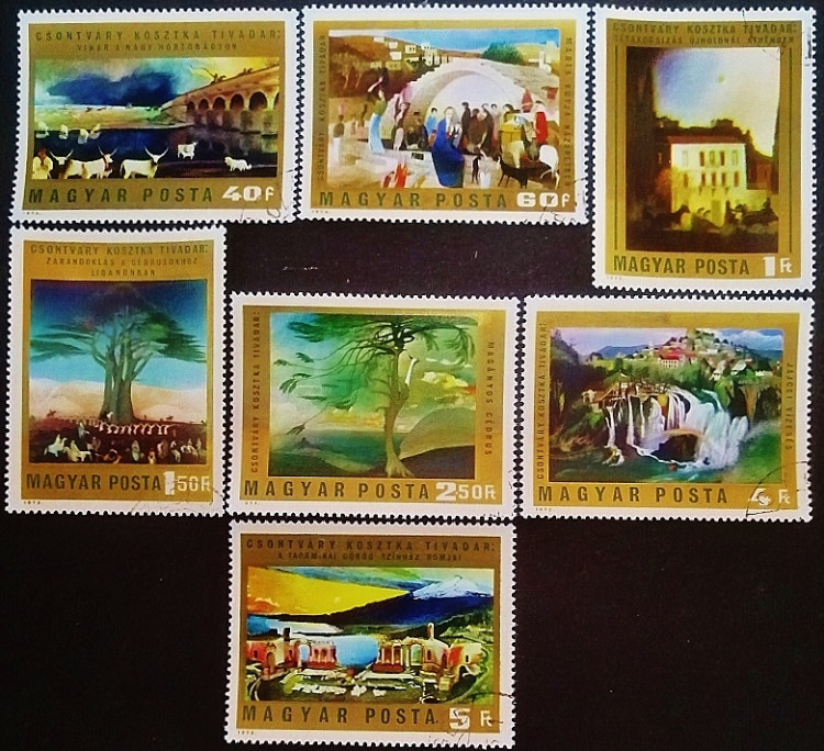 Набор почтовых марок (7 шт.). "Картины Тивадара Чонтвари Коштки". 1973 год, Венгрия.