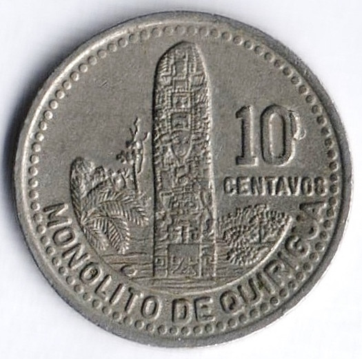 Монета 10 сентаво. 1994 год, Гватемала.
