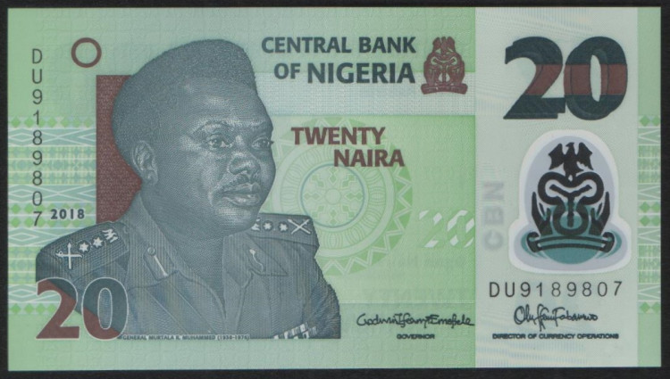 Банкнота 20 найра. 2018 год, Нигерия.
