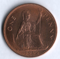 Монета 1 пенни. 1966 год, Великобритания.
