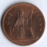 Монета 1 пенни. 1966 год, Великобритания.