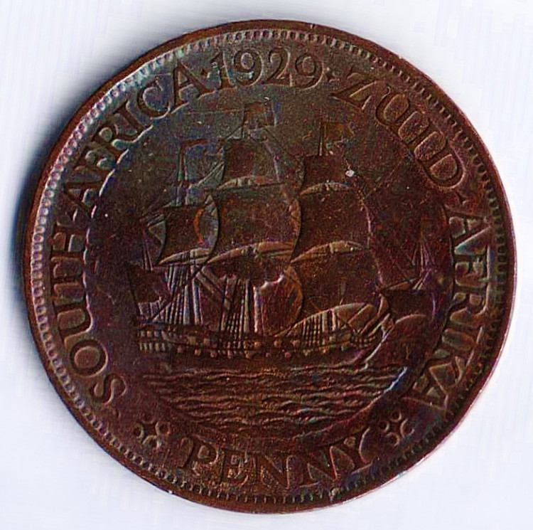 Монета 1 пенни. 1929 год, Южная Африка.
