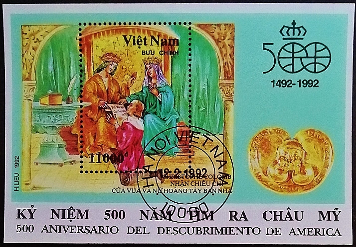 Мини-блок. "500-летие открытия Америки (III)". 1992 год, Вьетнам. Мини-блок. "500-летие открытия Америки (III)". 1992 год, Вьетнам.