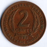 Монета 2 цента. 1957 год, Британские Карибские Территории.