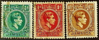 Набор почтовых марок (3 шт.). "Король Георг VI". 1938 год, Ямайка.