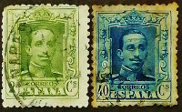 Набор почтовых марок (2 шт.). "Король Альфонсо XIII". 1922-1923 годы, Испания.