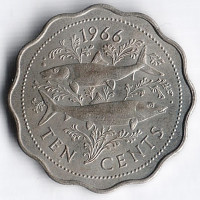 Монета 10 центов. 1966 год, Багамские острова.