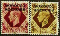Набор почтовых марок (2 шт.). "Король Георг VI". 1949 год, Марокко (Британский Почтовый Офис).