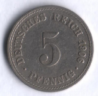 Монета 5 пфеннигов. 1906 год (A), Германская империя.