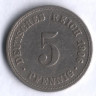 Монета 5 пфеннигов. 1906 год (A), Германская империя.