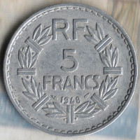 Монета 5 франков. 1948 год, Франция. "9" - закрытая.