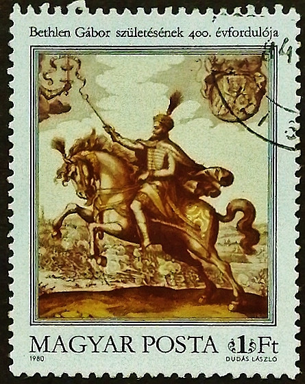 Почтовая марка. "Габор Бетлен на коне". 1980 год, Венгрия.