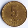 Монета 5 сентаво. 1993 год, Аргентина.
