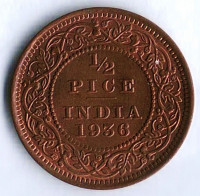 Монета 1/2 пайса. 1936 год, Британская Индия.