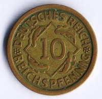 Монета 10 рейхспфеннигов. 1925 год (F), Веймарская республика.