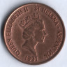 Монета 2 пенса. 1991 год, Остров Святой Елены.