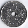 Монета 5 крон. 2004 год, Норвегия.