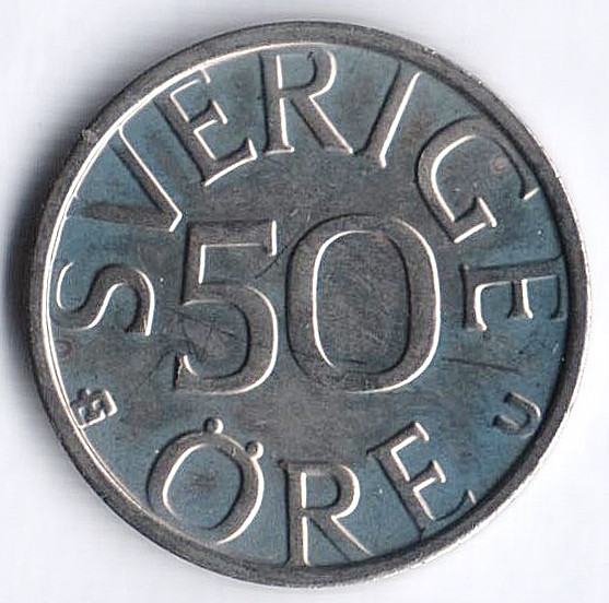 Монета 50 эре. 1976(U) год, Швеция.