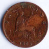 Монета 1 фартинг. 1865 год, Великобритания.